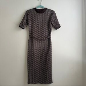 Zara Brown and Gray Retro Midi Dress